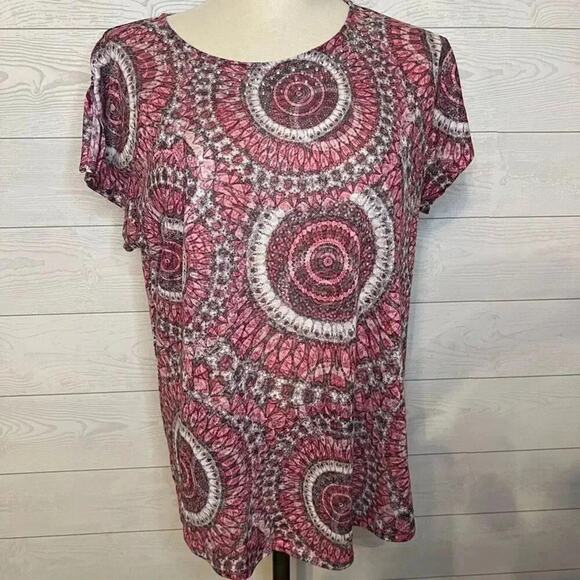 Ruby Rd. pink kaleidoscope embellished top Size Large - Picture 2 of 6